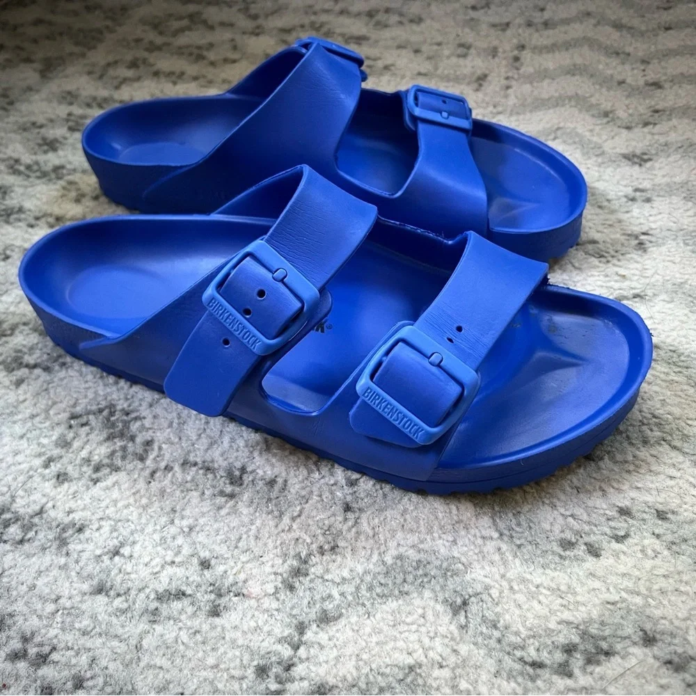 Birkenstock Arizona Essentials EVA Blue Slides Pool Shoes Double Buckle Sandals - Picture 2 of 14